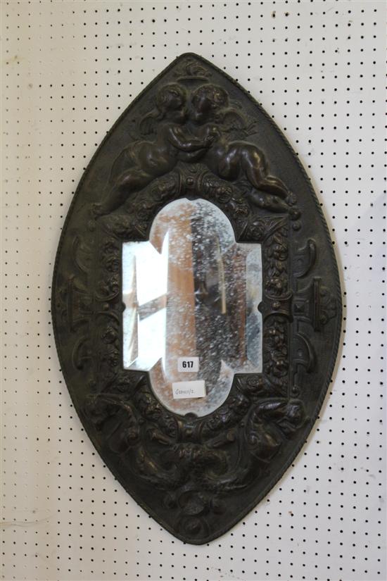 Ebonised metals shield shape mirror